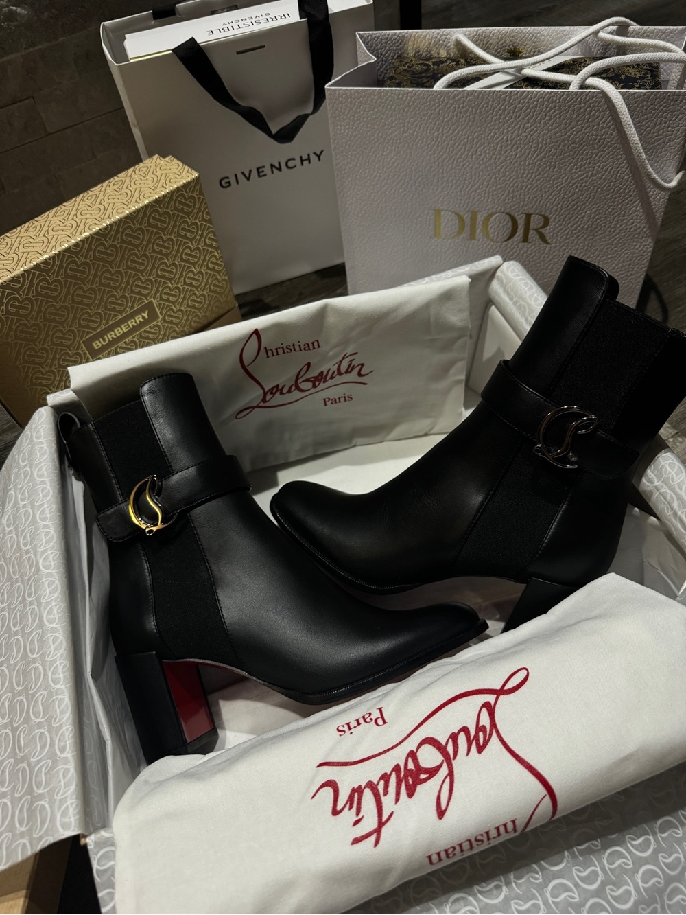 Christian Louboutin Black Leather Mid-Heel Ankle Boots